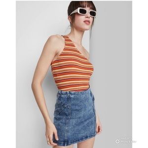Wild Fable Medium Orange Striped One Shoulder Bodysuit NWT
